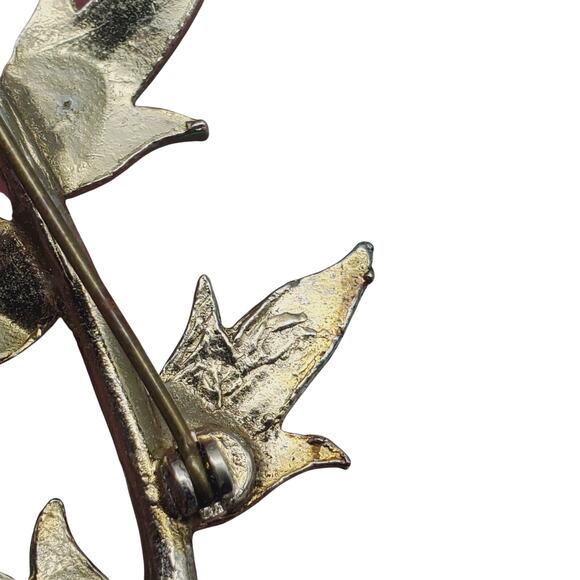 Purple Flower Brooch Gold Tone Vtg Amethyst Glass Stone Green Enamel Pin Retro - Picture 5 of 9